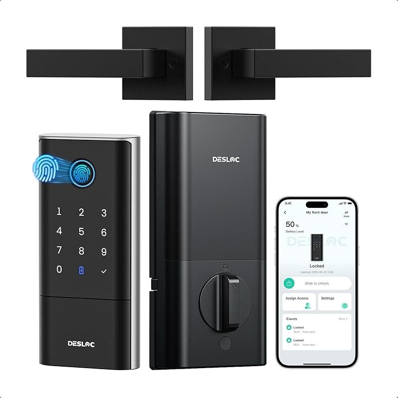 DESLOC Fingerprint Smart Lock with Handle, 16 Month Last, Built-in WiFi — keyless entry lock for keyless entry lock