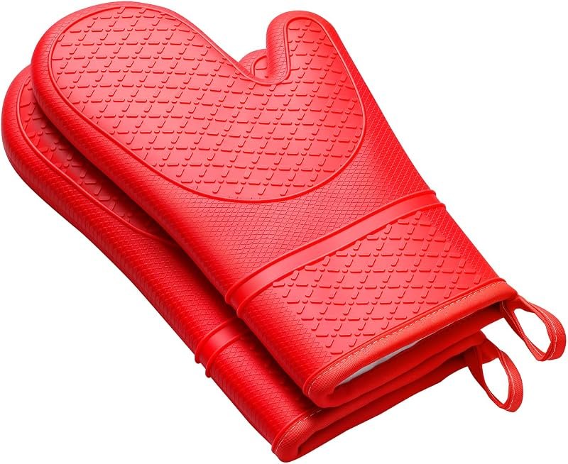 Heat Resistant Silicone Oven Mitts, Up to 500°F Protection for Baking & Grilling, 1 Pair (Red, Extra Thick) —