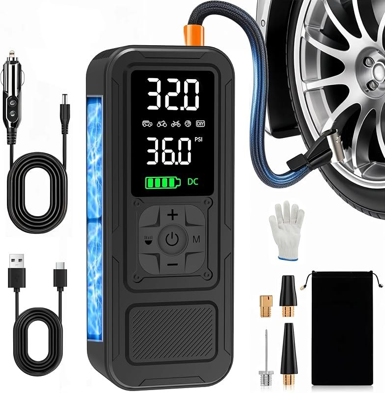 Y34 Tire Inflator Portable Air Compressor,4X Faster Inflation,8000mAh Cordless/12V DC 150PSI Air Pump with Digital
