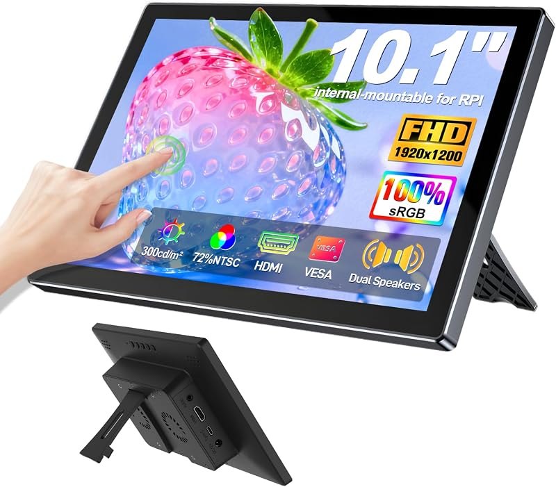 10.1 Inch Touchscreen Monitor Compatible with Raspberry Pi, Built-in Enclosure, 1920x1200 IPS Portable HDMI Touch