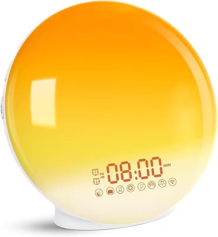 Sunrise Alarm Clock Radio for Bedrooms with 7 Color Night Light, Dual Alarm, Dimmer, White Noise Sound Machine, Wake