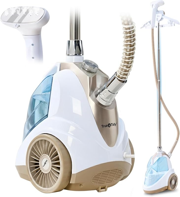True & Tidy Luxury Upright Commercial Garment Steamer, Smart Auto Shut-Off Technology, 10 Steam Settings w/Wheels