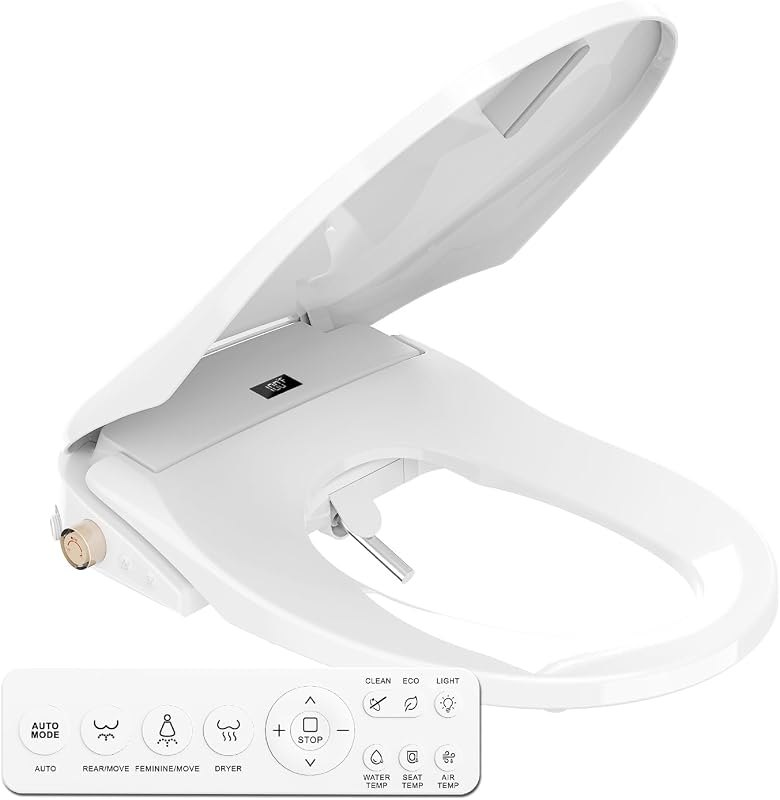Electric Bidet Toilet Seat Elongated,Heated Toilet Seat with Adjustable Warm Water & Pressure,Feminine & Front Rear