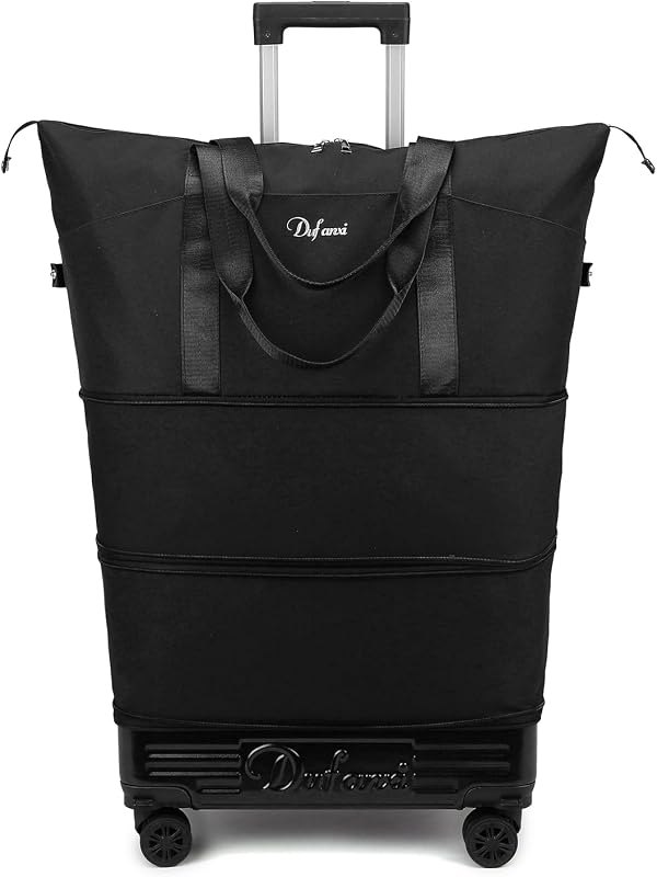 Expandable Rolling Travel Bag with Removable Wheels & Handle, Large Capacity Wheeled Duffle Tote, Foldable Carry On