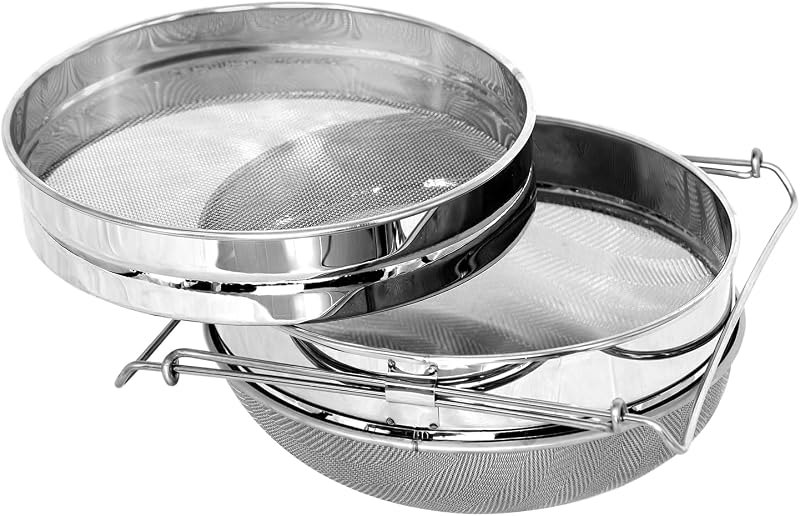 BeeCastle Double Sieve Honey Strainer, Stainless Steel Honey Strainer Honey Filter Honey Extractor Equipment for 5
