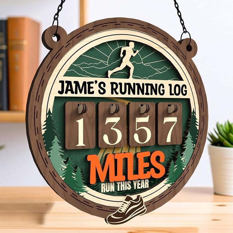 Personalized Miles Ran This Year Tracker Sign, Custom Running Log Counter, Gifts for Runner Men, Women, Motivational