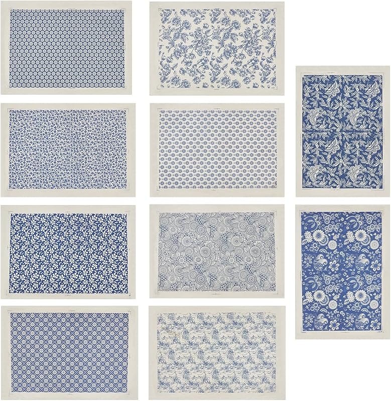WEBEEDY 10 Styles Waterslide Transfer Decals Blue Flower Porcelain Ceramic Transfers Paper Clay Transfer Sheets for