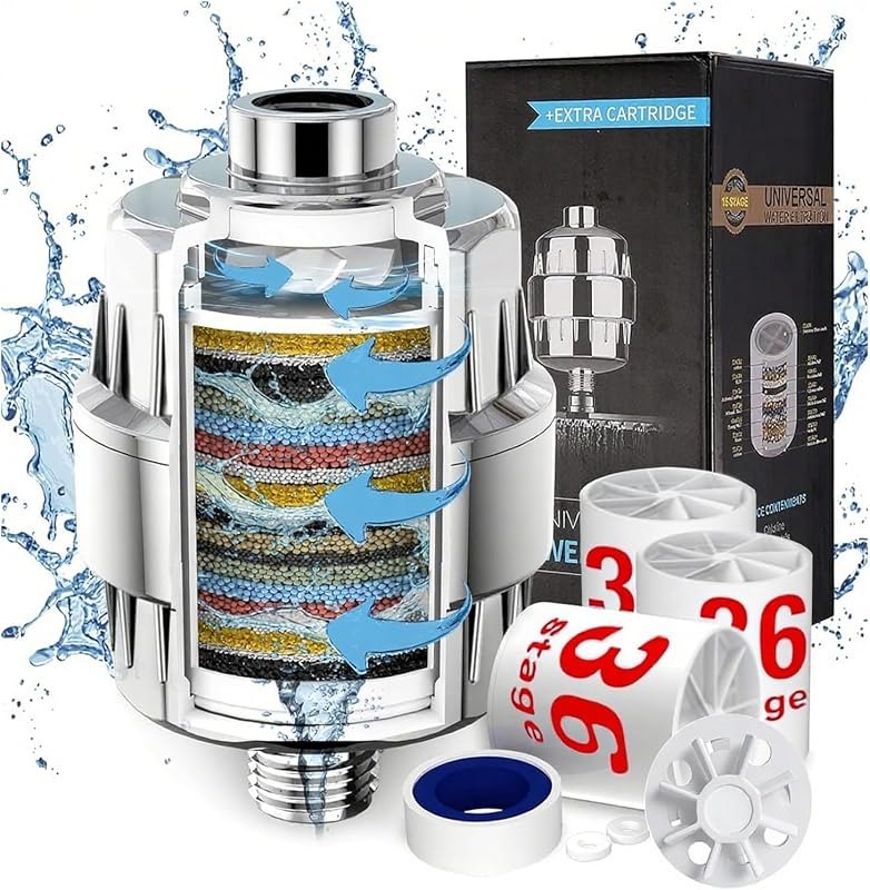 36 Stage Shower Filter with Vitamin C E for Hard Water with 3 Cartridges, High Output Universal Shower Head Water