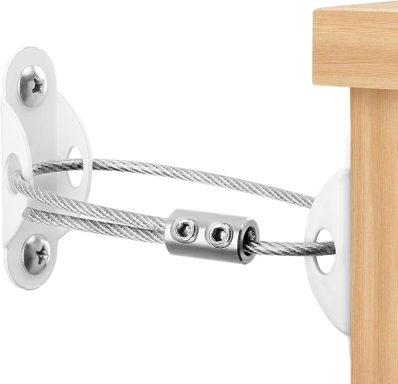 Heavy Duty Anti Tip Furniture Anchors for Baby Proofing, 4 Pack, White — Non-Slip Furniture Anchors for non slip
