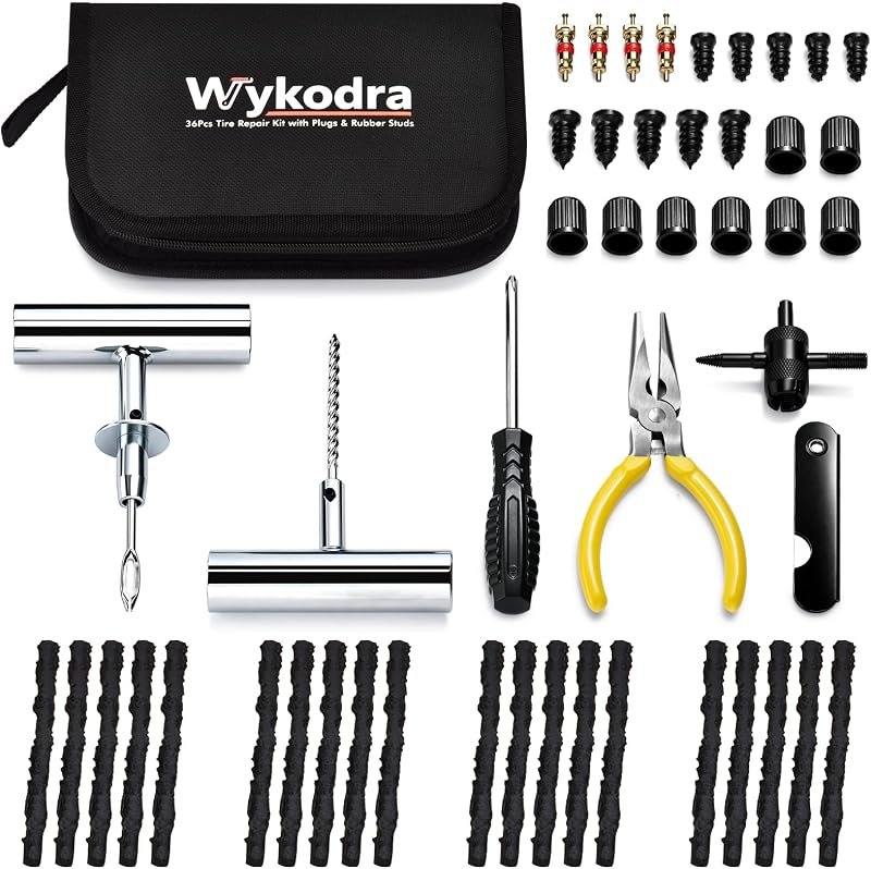 48Pcs Tire Repair Kit, Tire Repair Tool with Plugs & Nail, Professional Heavy Duty Emergency Flat Tire Repair, Repair