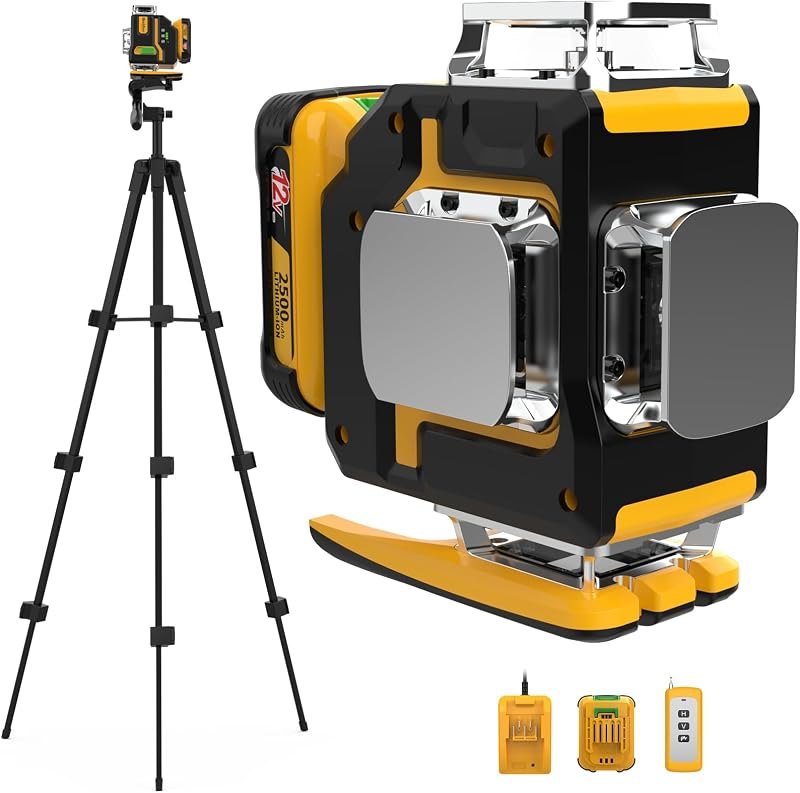 Laser Level 360 Self Leveling with Tripod,DEGLASERS 4x360 Green Laser Level with 12V Rechargeable 2Pcs Battery(40