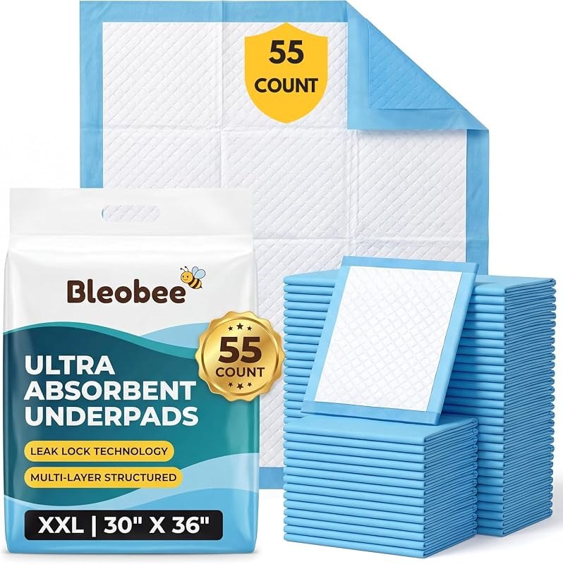 30" x 36" (55 Count) Super Absorbency Disposable Bed Pads for Adults, Leakproof Quick Drying Underpads for Adults Baby