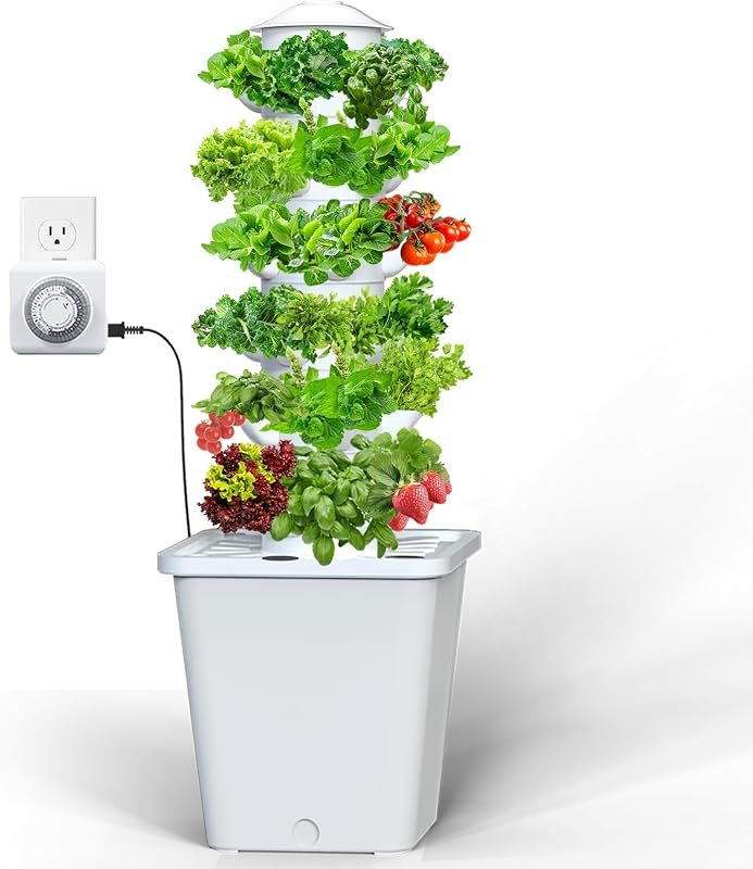Hydroponics Growing System, 30-Plant Indoor Hydroponic Tower with Pump System, Plants Germination Kit, Smart Aeroponic