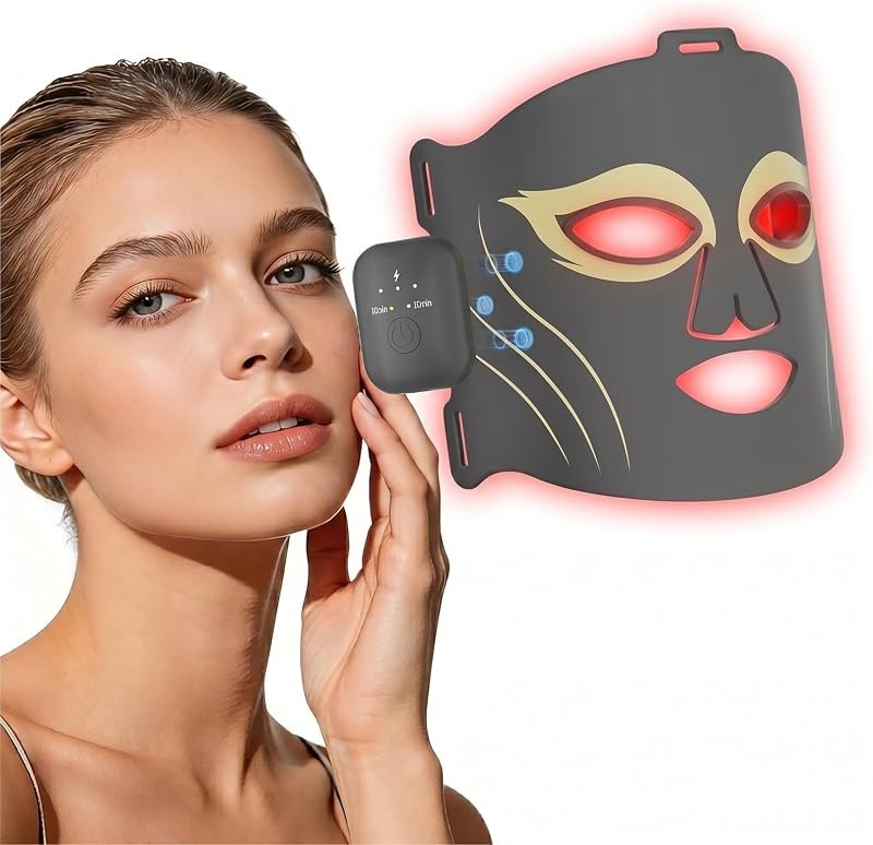 Red Light Mask for Face, Cordless Red Light LED Face Mask, Lightweight RedLight Faces Masks Device with Timer for Home