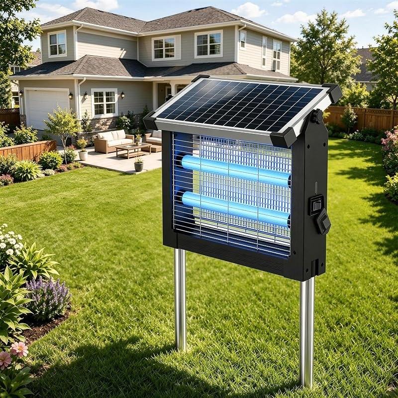 Solar Bug Zapper Outdoor, 4500V Mosquito & Fly Zapper with UV Light, Smart Auto Mode, 4000mAh USB-C Rechargeable