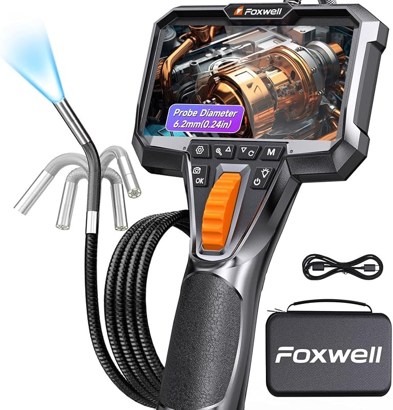 FOXWELL 2-Way 220° Articulating Borescope Camera with Light, 1080P FHD — septic tank inspection camera for septic tank