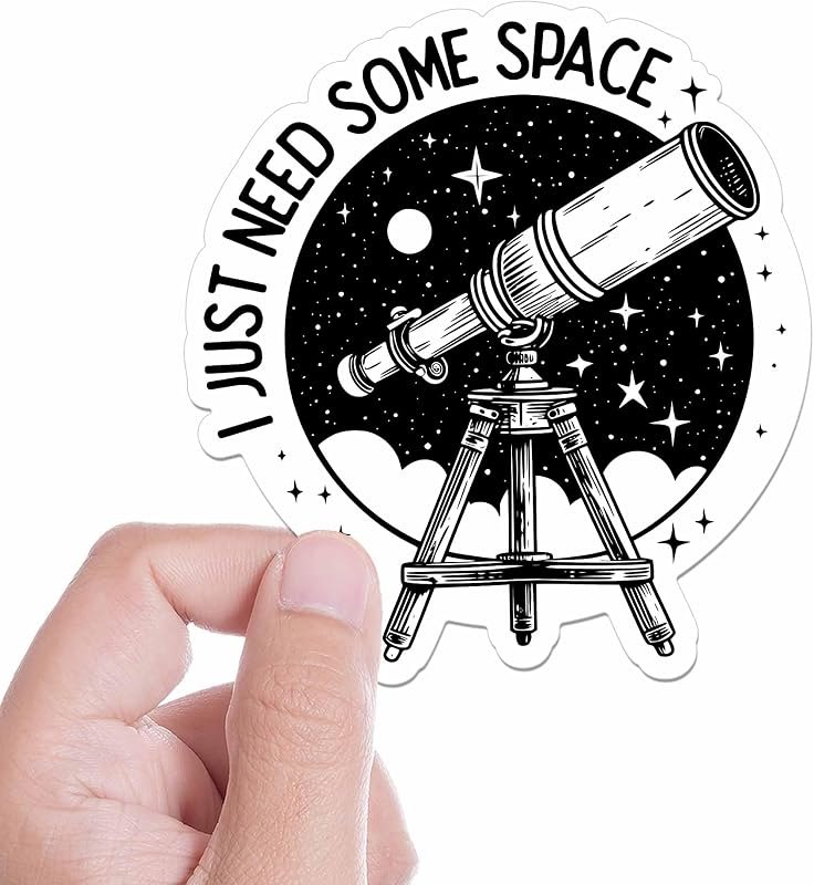 I Just Need Some Space Sticker - Cute Telescope Bumper Decal, Stargazing Decal for Laptop, Milky Way Night Sky Water