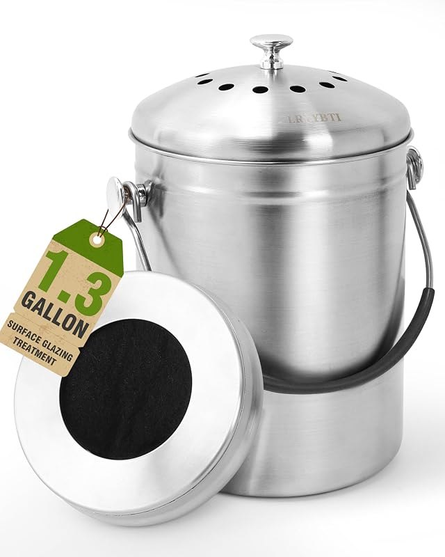 Countertop Compost Bin Kitchen Stainless Steel 1.3 Gallon — wooden compost bin for wooden compost bin