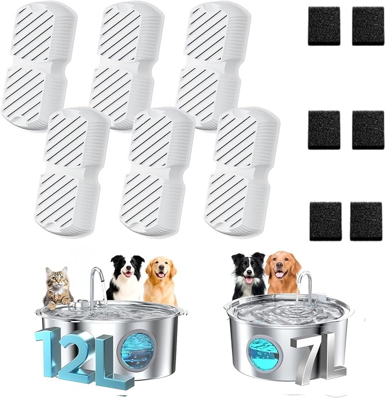 GROOKPET Pet Fountain Filter Replacement: 12 Dog Water Fountain Filters — large cat water fountain for large cat water