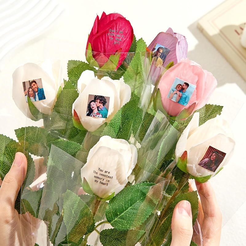 Custom Photo Preserved Roses Valentines Day Gifts for Her Him Personalized Photo & Text Forever Fake Flowers Customize