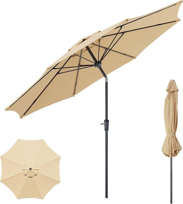 Sannwsg Outdoor Patio Umbrella,Table Umbrella with Push Button Tilt and Crank,Market Umbrella with 8 Sturdy Ribs,Yard