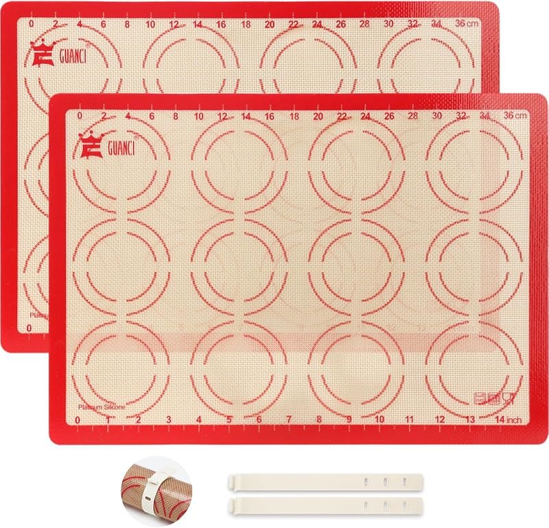 GUANCI 2 Pack Silicone Baking Mats, 11.6" x 16.5" Each, 0.7mm Thick, Food Grade Non-Stick Reusable Baking Mats &