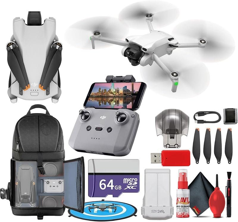 Mini 3 Drone with DJI RC-N1 Remote Foldable Lightweight 4K Camera Quadcopter Bundle (CP.MA.00000587.01) + 64GB Card +
