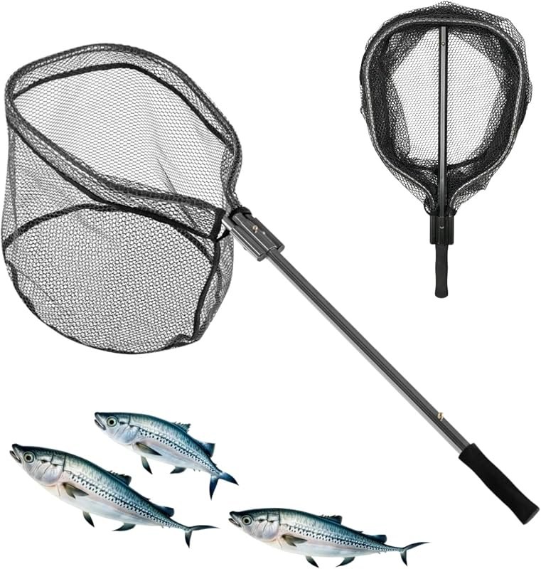 Floating Fishing Net for Steelhead, Salmon, Fly, Kayak, Catfish, Bass, Trout Fishing, Rubber Coated Landing Net with