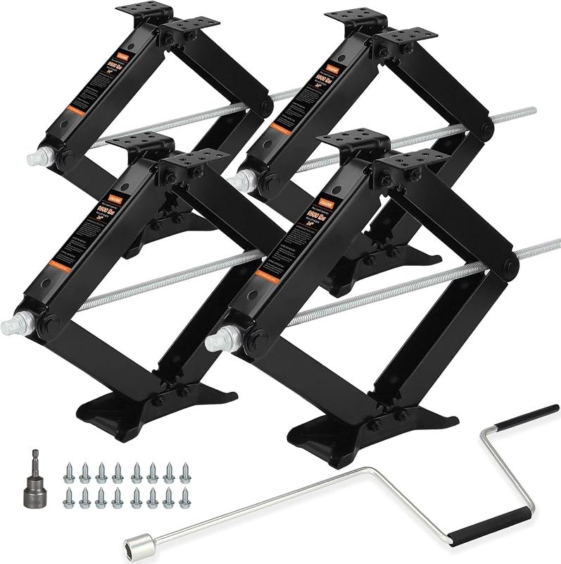 OULEME 9500 lbs RV Camper Scissor Jack, 24" Trailer Leveling Stabilizer 4PK — rv leveling jacks for leveling jacks