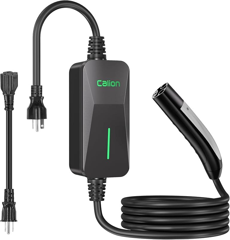 CALION Level 1/2 EV Charger for Tesla,16A,25ft Cable,240V NEMA 6-20 Plug, 120V NEMA 5-15 Adapter,Portable Home