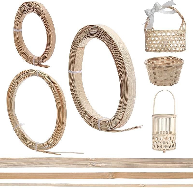 FREEBLOSS 6 Rolls Bamboo Strips for Weaving 9.8ft Wicker Repair Kit 3 Sizes Bamboo Strips for Basket Making DIY