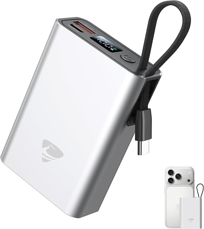 Aioneus Portable Charger, 35W PD Fast Charging Power Bank 10000mAh, Battery Pack with USB C Built in Cable, Powerbank