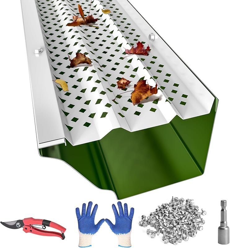 Gutter Guards 5 Inch, Aluminum Leaf Filter Rain Gutter Covers with Screws Included, 32 PCS 108FT DIY Gutter Protection