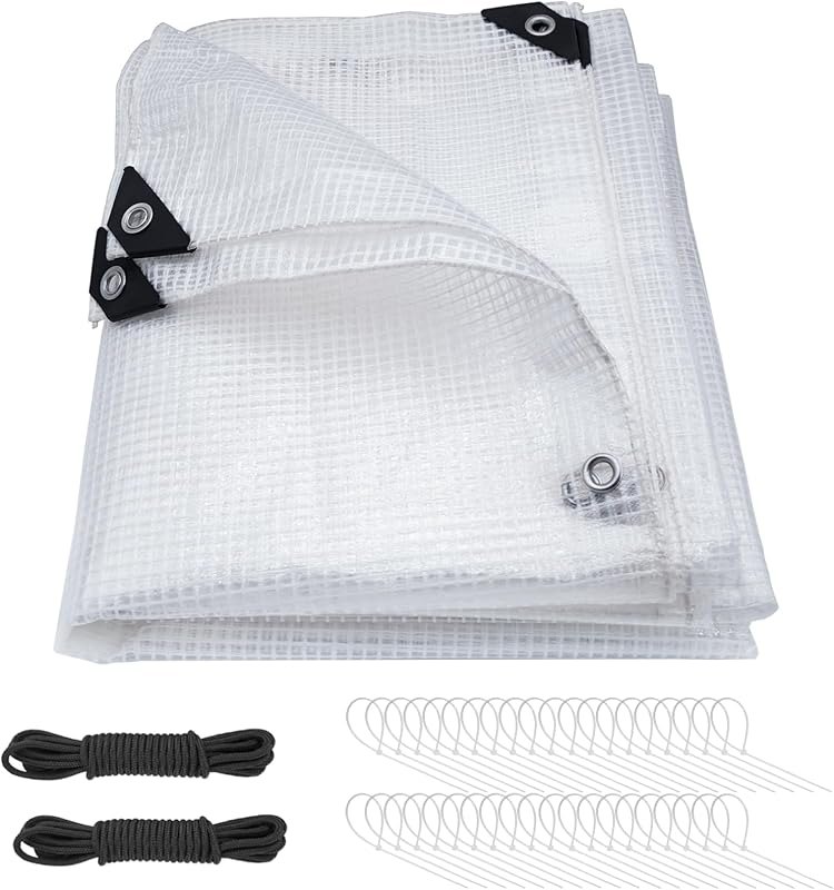 16Mil Clear Greenhouse Tarp, Heavy Duty Clear Tarp with Grommets 8x16FT — greenhouse poly tunnel cover for greenhouse
