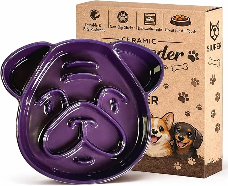 Dog Shape Slow Feeder Ceramic, 8.7in 2.5 Cups Pet Food Bowl for Medium and Big Breed. Bite-Resistant, Dishwasher Safe