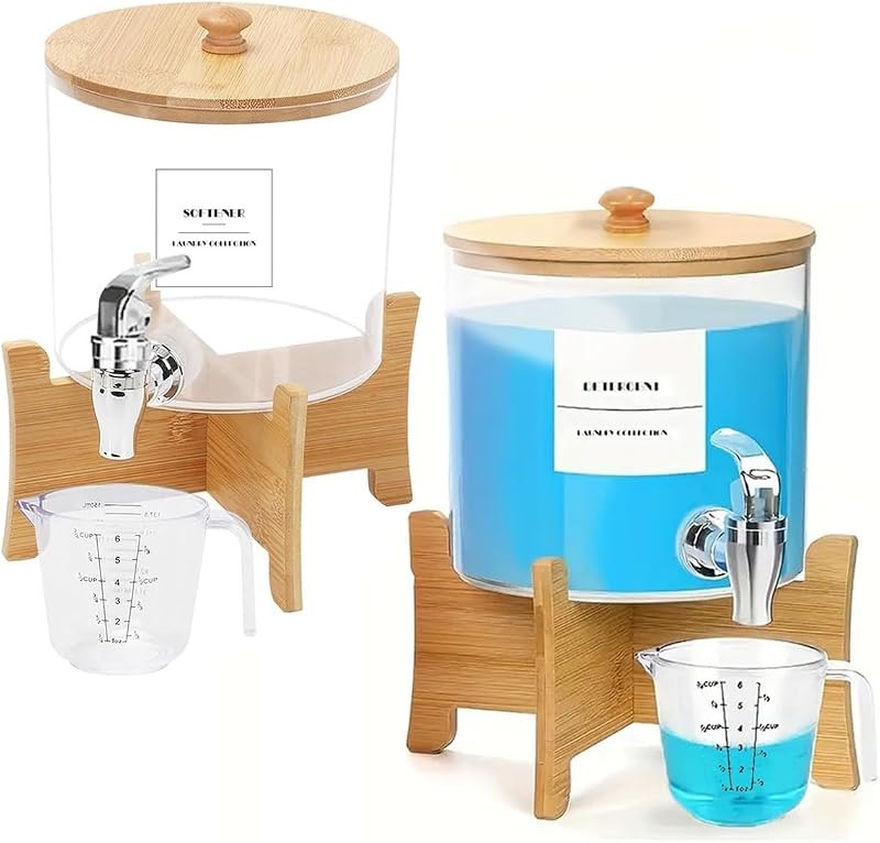 2Pcs Laundry Detergent Dispenser, Laundry Soap Dispenser with Stand, Faucets Acrylic Laundry Detergent Container for