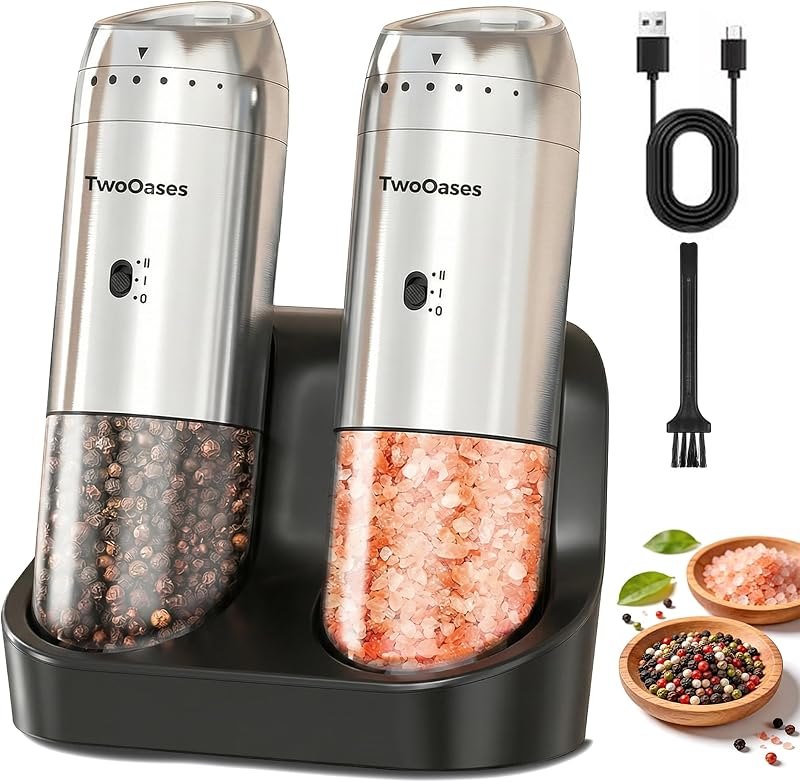 Electric Salt and Pepper Grinder Set, Rechargeable Automatic Pepper Mill — electric rechargeable pepper grinder for