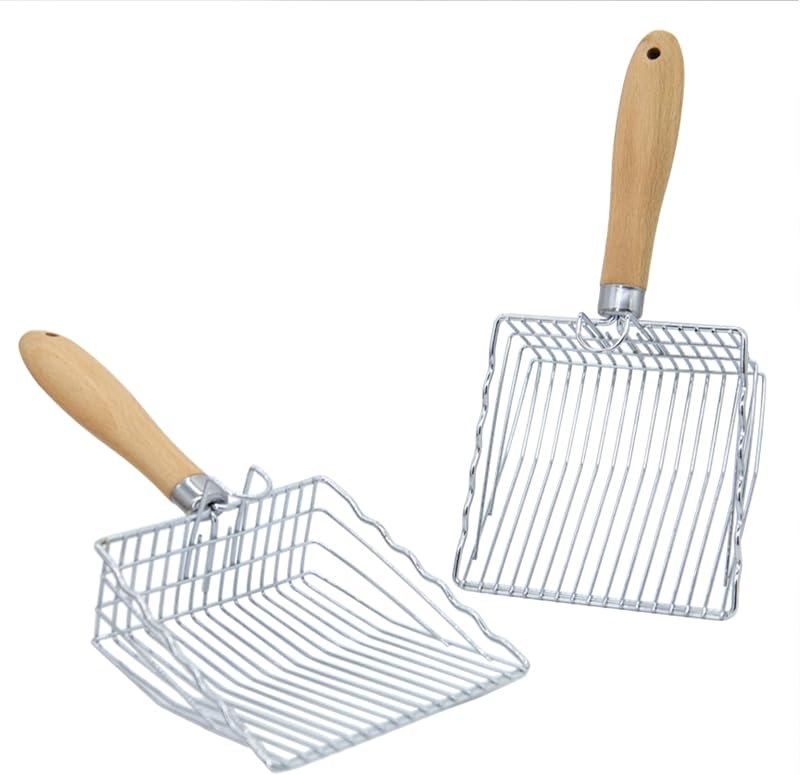 2 Pack Metal Cat Litter Scoops, Heavy-Duty Kitty Scooper with Hook, Stainless Steel Kitten Poop Lifter for Litter Box