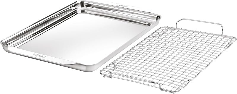 All-Clad Stainless Steel Half-Sheet Baking Pan 13" x 21" with Cooling Rack - Tri-ply Bonded for Consistent Baking-