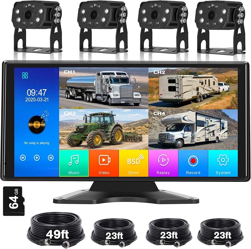 10.36" Wired Backup Camera System with 4 HD 1080P Cameras for Truck/RV — best auto backup camera for auto backup camera