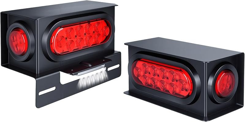 2PCS Steel Trailer Light Boxes Housing Kit with Red Tail Lights, Red Side Marker & White License Plate Lights, DOT