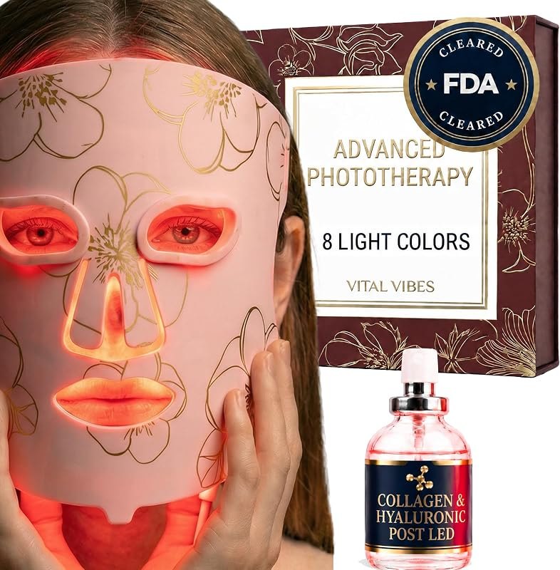 Vital Vibes FDA Cleared Red Light Therapy LED Face Mask + Collagen Serum — LED face mask with app for led face mask app