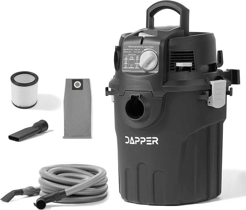 Dapper Supply 6-Gallon Wall-Mount Wet/Dry Vacuum, 30-Ft Hose — magnetic shop vac for magnetic shop vac