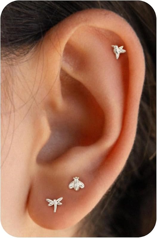 6 pcs Flat Back Earrings for Women Cartilage Helix Stud Ear Stack — flat back earrings for sensitive ear for flat back