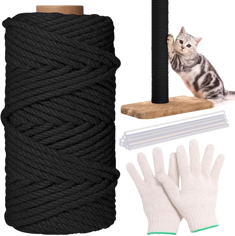 Natural Sisal Cat Rope for Posts, 1/4in ×164ft, Black — cat scratching post for cat scratching post