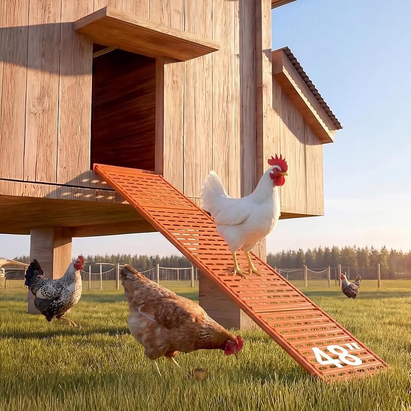 Heavy-Duty Metal Chicken Coop Ladder Ramp, Orange, 48.0″L*10.2″W — chicken coop ramp for chicken coop ramp
