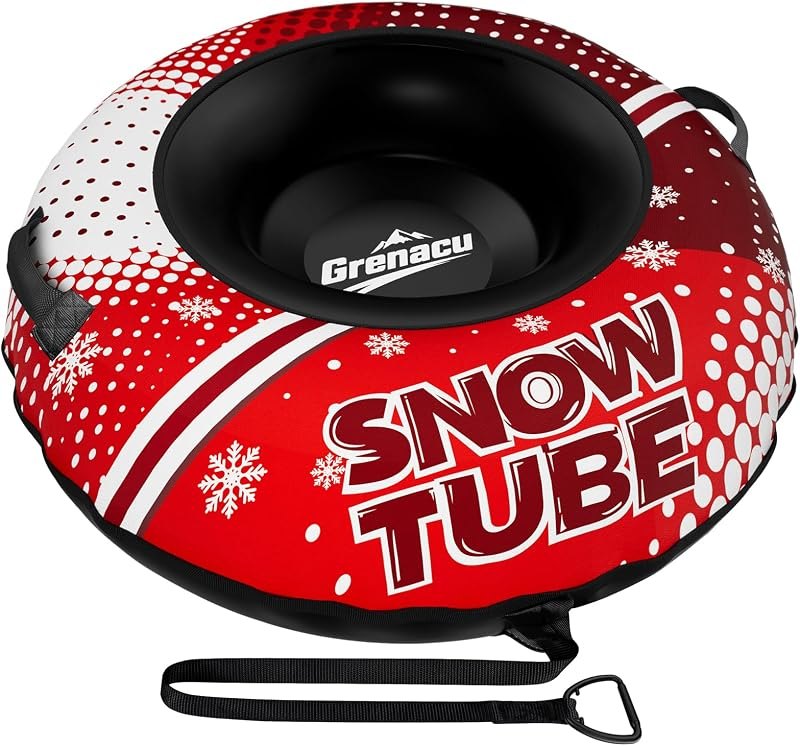 48" Snow Tube with Canvas Cover, Heavy Duty Snow Sled for Kids & Adults