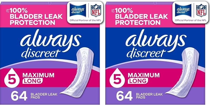 Always Discreet Adult Incontinence Pads for Women, Drier, 5 Drop Long Length, Heavy Absorbency, Pads for Bladder