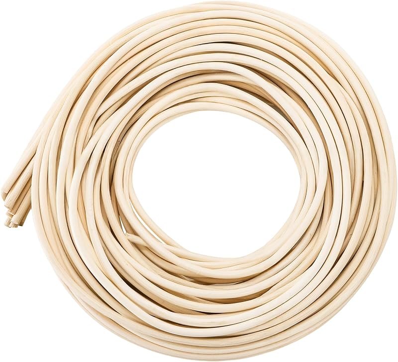 Yarlung 1/5 Inch x 65 Feet Reed Spline, Natural Rattan Cane Webbing Roll for Basket Weaving Supplies, Round Permeable