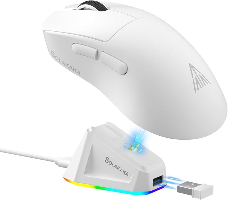 SOLAKAKA SM822 Wireless Gaming Mouse with Charging Dock, Tri-Mode Wireless Mouse, PAW3311 Optical Sensor, Up to